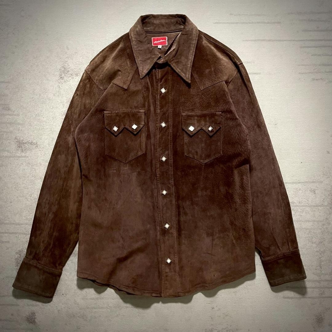 70's 80's オールレザー ウエスタンシャツ M 形状良し拍卖