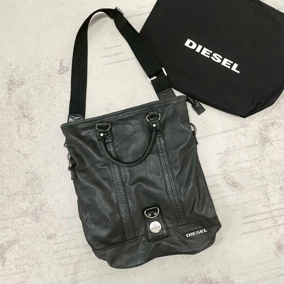 00's Y2K DIESEL トート 2way バッグ オールレザー メタル拍卖