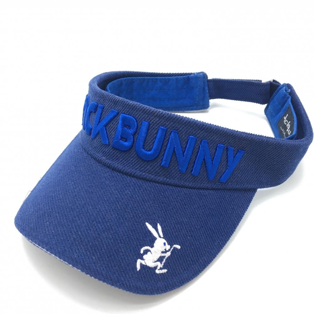 【美品】ジャックバニー サンバイザー ネイビー×ブルー コーデュロイ 立体ロゴ ゴルフウェア Jack Bunny拍卖