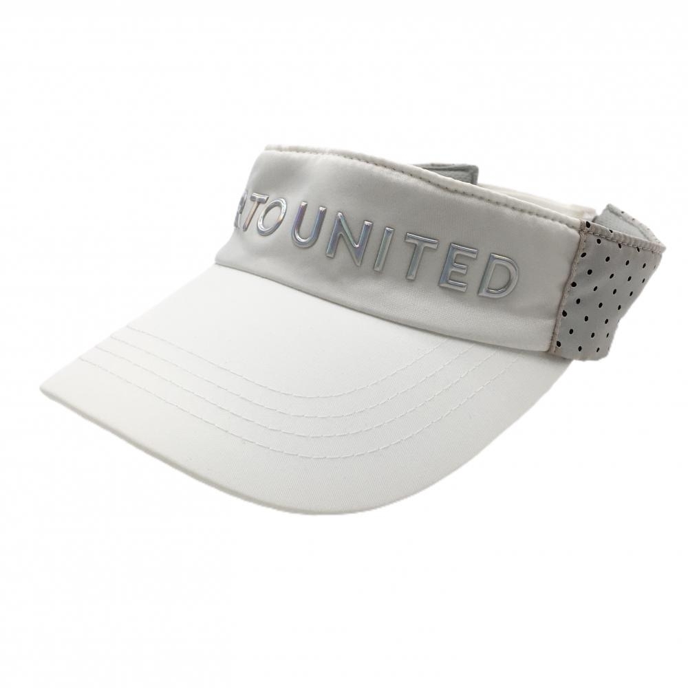 【超美品】クアルトユナイテッド サンバイザー 白×ライトグレー 立体ロゴ サイドパンチング FREE ゴルフウェア CUARTO UNITED拍卖