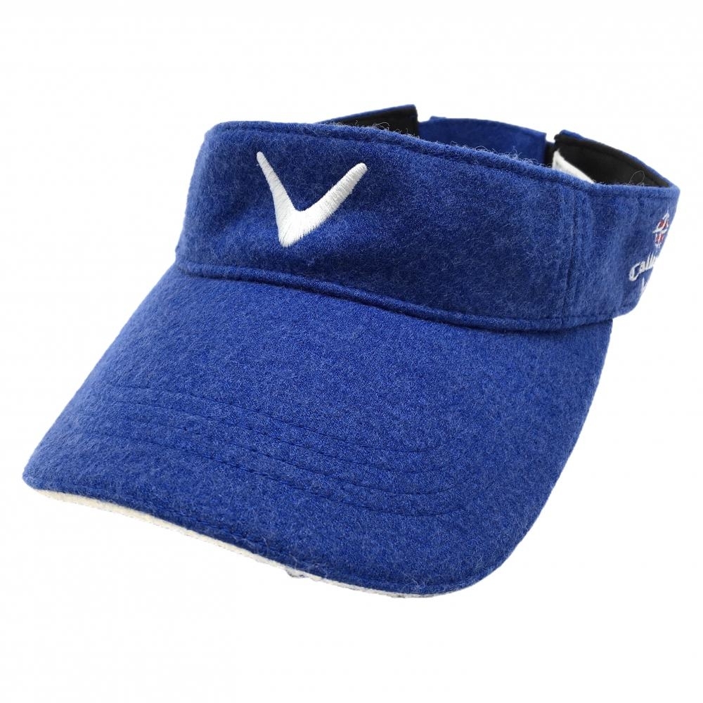 【美品】キャロウェイ サンバイザー ブルー×白 微起毛 ウール混 FR ゴルフウェア Callaway拍卖
