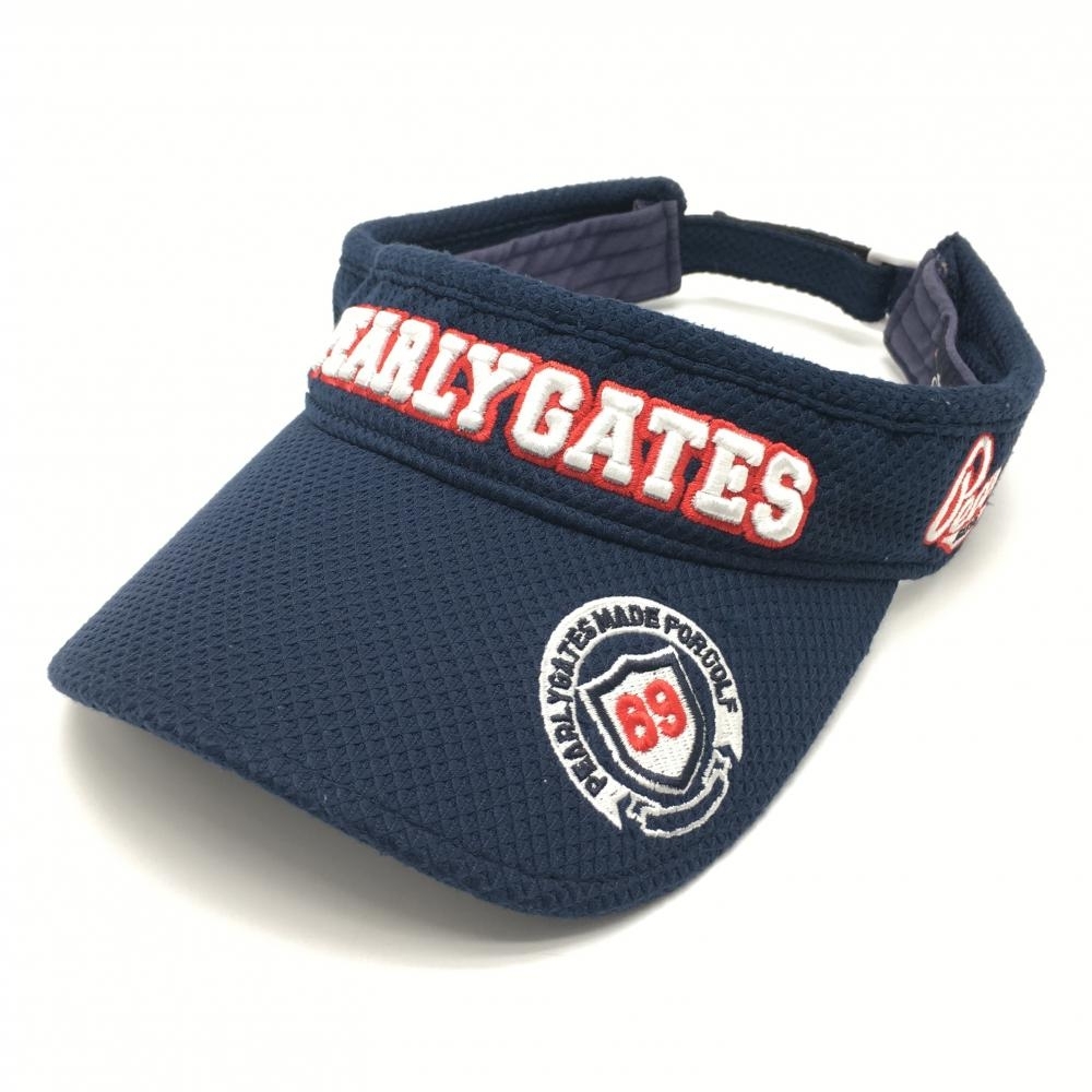 パーリーゲイツ サンバイザー ネイビー×白 立体ロゴ刺しゅう ゴルフウェア PEARLY GATES拍卖