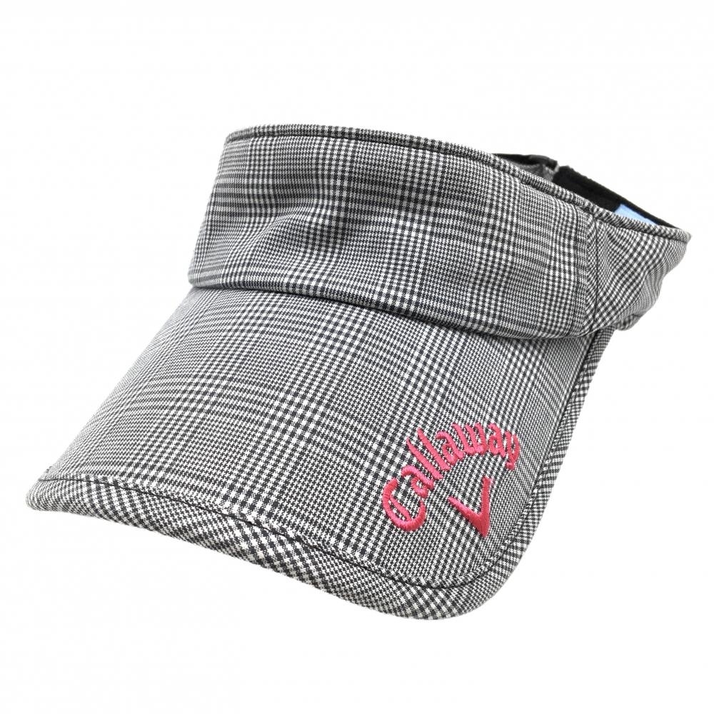 【美品】キャロウェイ サンバイザー 黒×白 チェック フリーサイズ(55-57㎝) ゴルフウェア Callaway拍卖