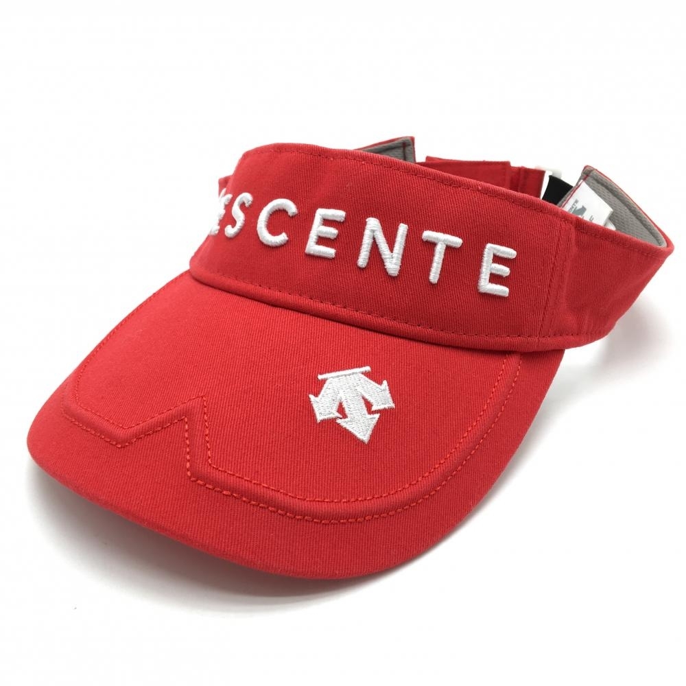 【超美品】デサントゴルフ サンバイザー レッド×白 ロゴ刺しゅう 中田英寿 F(55-57㎝) ゴルフウェア DESCENTE拍卖