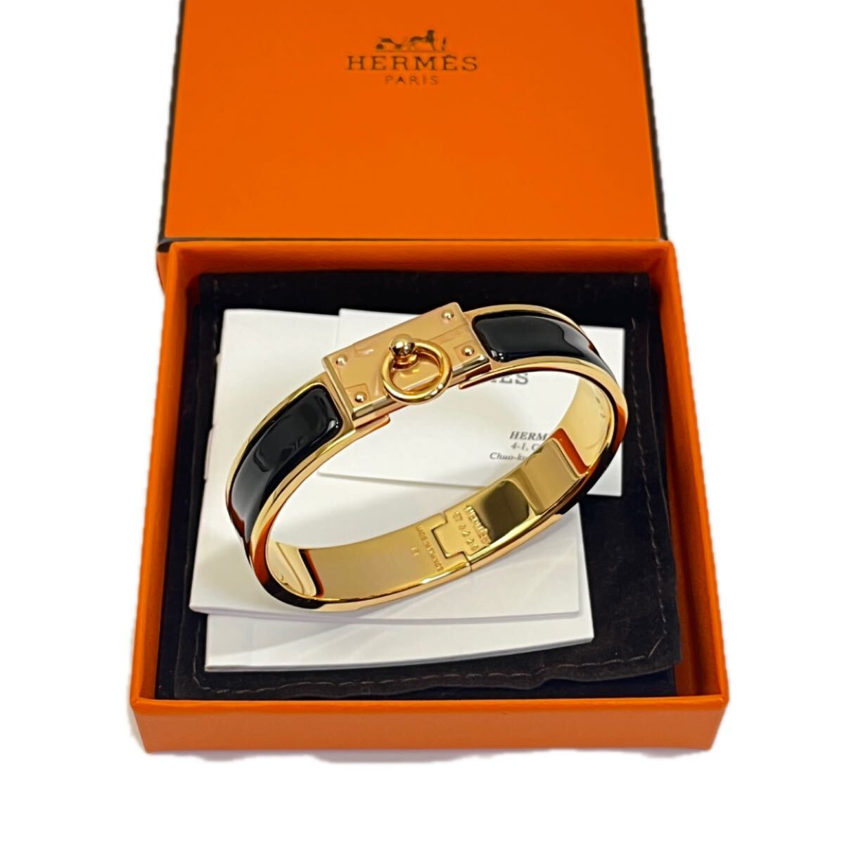 エルメス クリック アノー バングル GP ゴールド ブレスレット エナメル ゴールド ブラック HERMES アクセサリー ゴールドカラー 拍卖