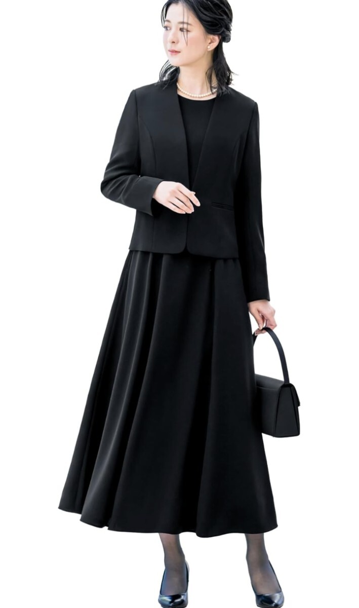 ELENA エレナ レディース 洗える オールシーズン 2点セット カラーレスジャケット ロングフレアワンピーススーツ 喪服 礼服 日本生地拍卖