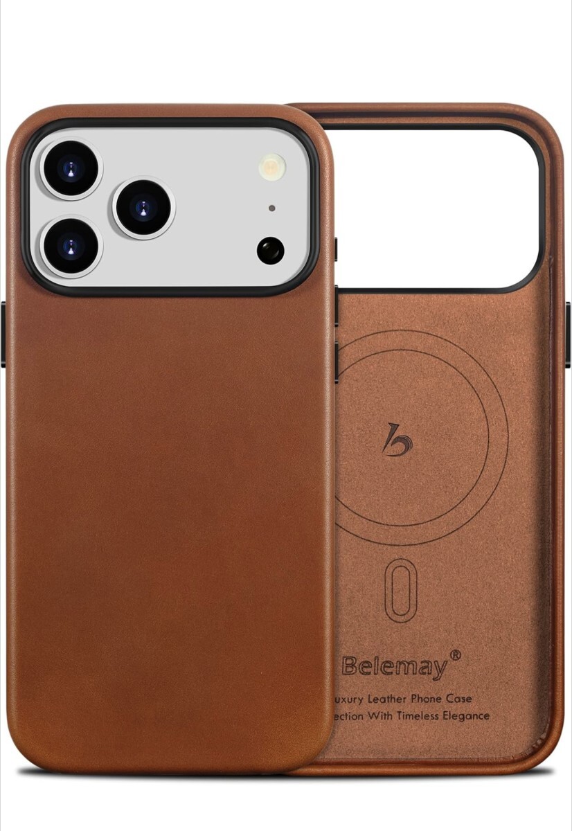 高品質 Belemay iPhone 17 Pro 対応 ケース MagSafe対応 カメラボタン付き 高級本革 フルグレインレザー 6.3インチ サドルブラウン拍卖