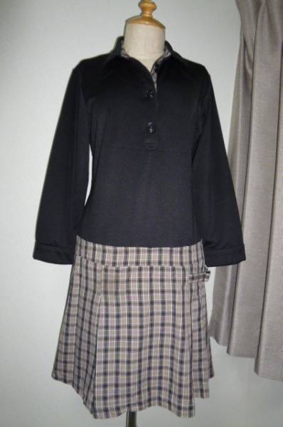 フェリシモ上身7部袖シャツ型W下切替チェック柄プリーツSKOP拍卖