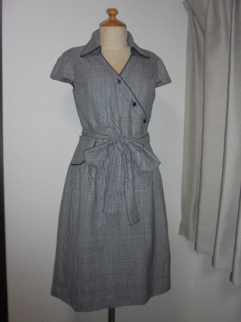 Pin Curlグランチェック柄ボタン付カシュクールOP拍卖