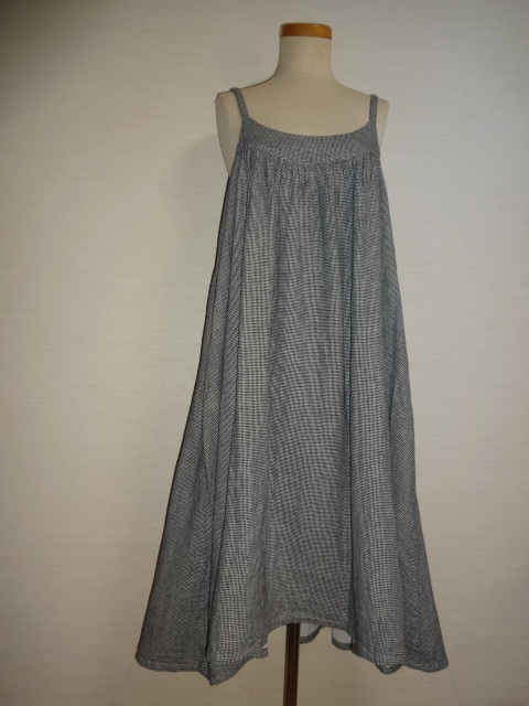 モノトーン色小千鳥柄胸上ギャザー切替ゆったりジャンスカOp拍卖