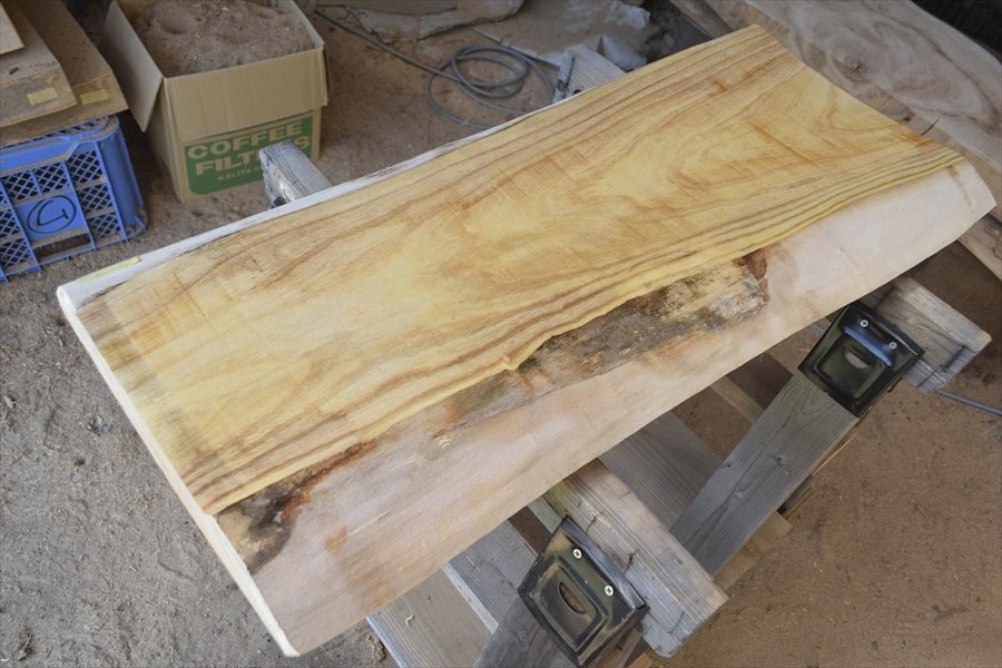 ■素材祭り■アウトレット■ケヤキ(欅)■W91cm×D35~39cm×H5cm■DIY■木工■Z746拍卖