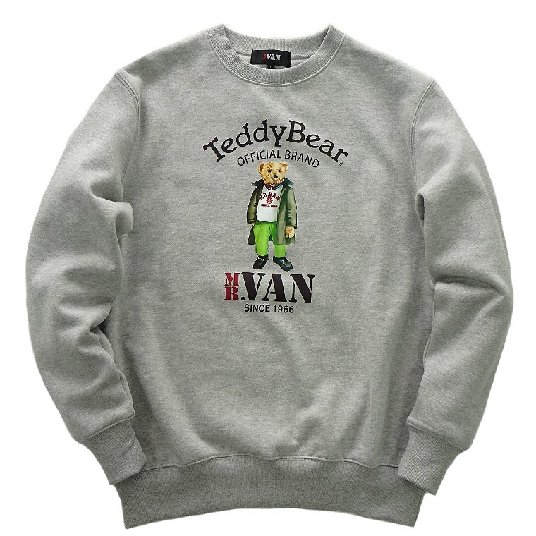 新品 ミスターヴァン テディベア 裏起毛 プリント スウェット L 灰 【TDV1434130_98_L】 MR.VAN Teddy Bear 2023秋冬 コラボ 限定 トレーナ拍卖