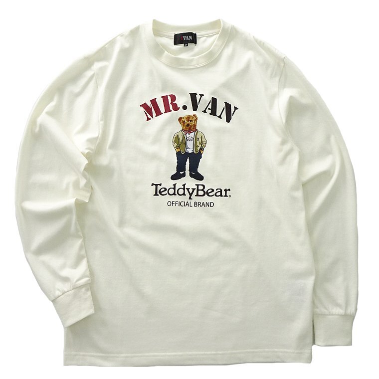 新品 ミスターヴァン テディベア 綿混 プリント 長袖 Tシャツ M 白 【TDV1433132_7_M】MR.VAN Teddy Bear 2023秋冬 コラボ 限定 カットソ拍卖