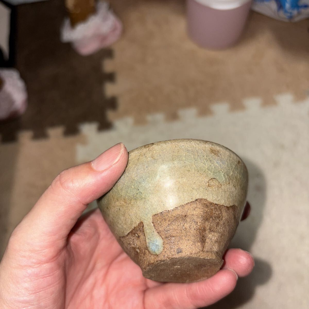 No.51無地唐津盃辰砂 石割れ盃桃山~江戸時代前期拍卖