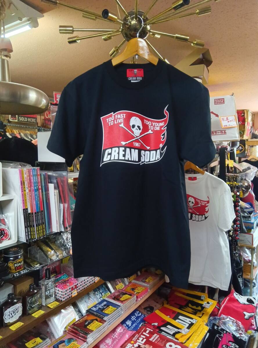 Lサイズ黒色クリームソーダスカルフラッグTシャツ検索用ロカビリーCREAM SODAブラックキャッツビスキャッツピンクドラゴン昭和レトロ髑髏拍卖