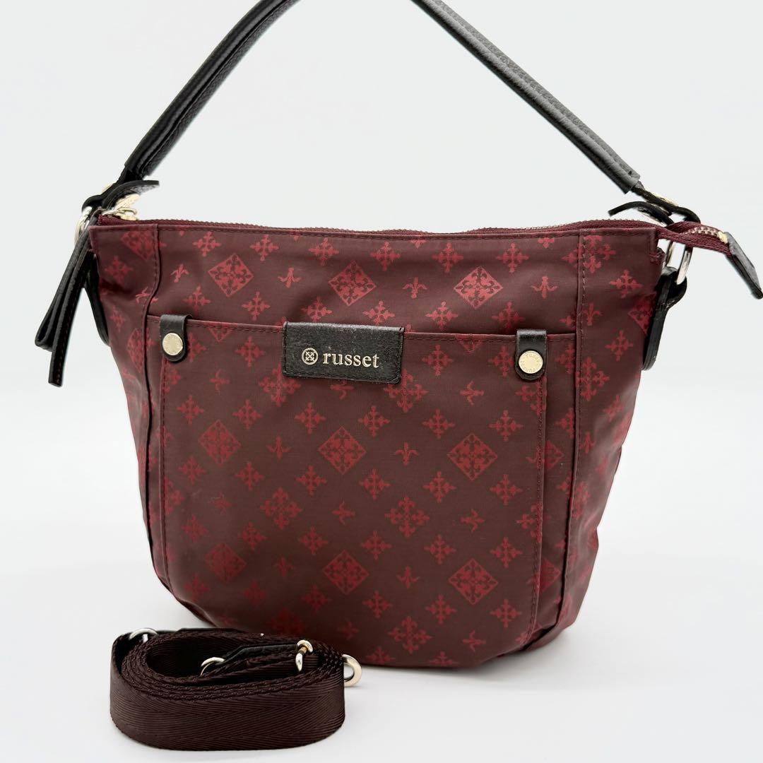 【美品】russet ラシット ロゴグラム ハンドバッグ 2way ショルダーバッグ 斜めがけ クロスボディ ナイロン レディース レッド JJ000914A拍卖