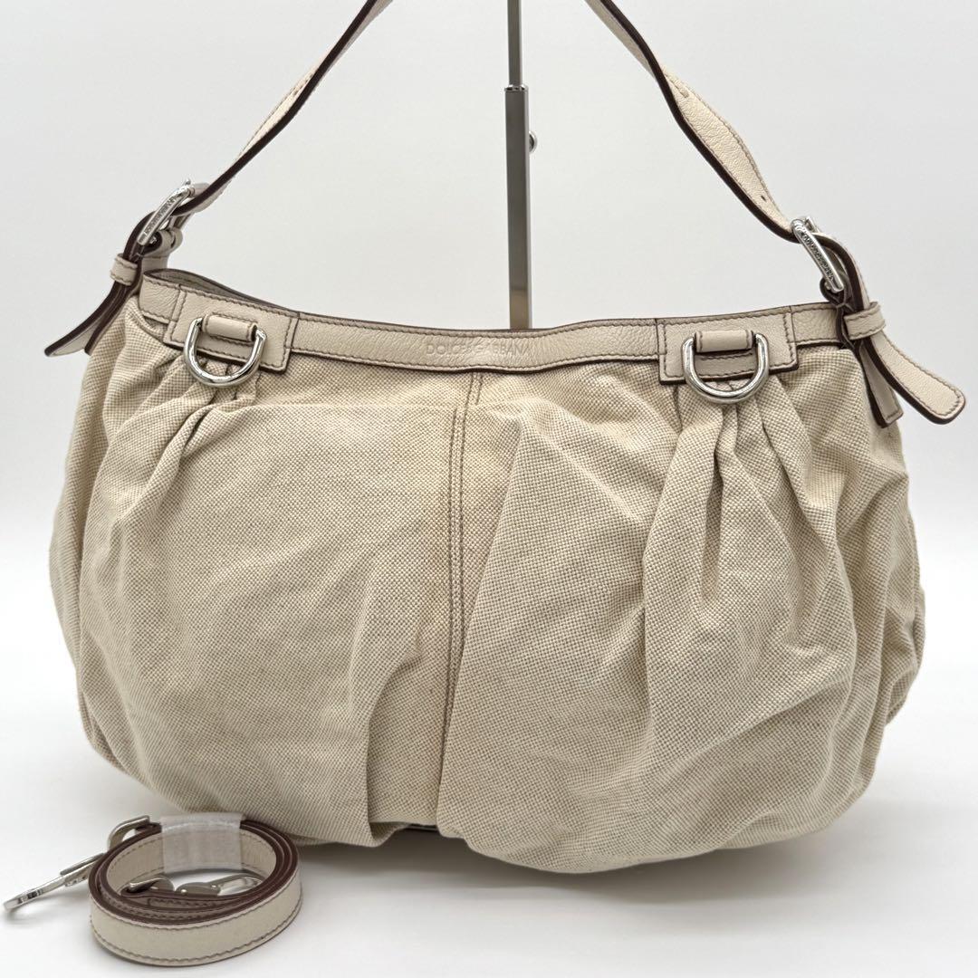 【良品】DOLCE&GABBANA ドルチェアンドガッバーナ ハンドバッグ 2way 肩がけ レオパード キャンバス レディース ベージュ AG790908C拍卖