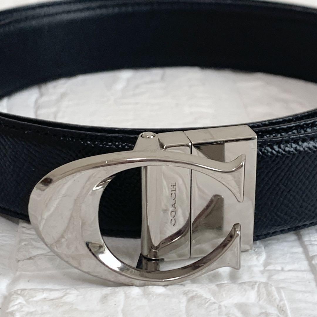 COACH コーチ ベルト Cマーク ベルト リバーシブル レザー ブラック拍卖
