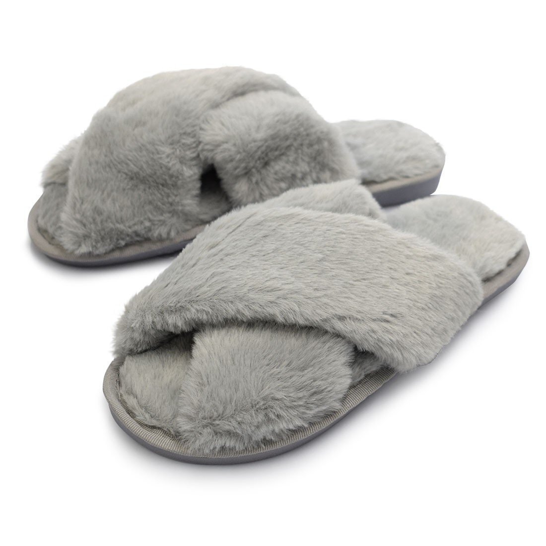 もこもこスリッパ Sサイズ(36-37) 23cm グレー ルームシューズ クロスベルト サンダル スリッパ拍卖