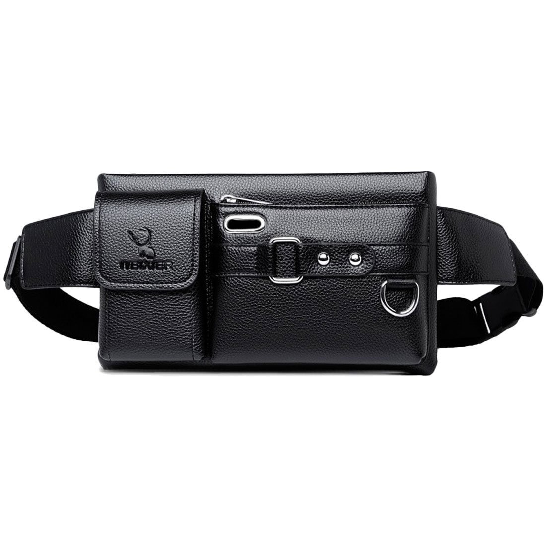 ショルダーバッグ ブラック メンズ 合皮 ヒップバッグ ウエストポーチ バイク用ウエストバッグ ボディバッグ拍卖