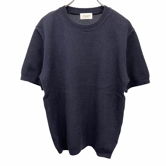 ユナイテッドアローズ UNITED ARROWS 鹿の子カットソー 無地 半袖 丸首 袖口と裾がリブ アクリル×綿 M ネイビー 紺 レディース(メンズ?)拍卖