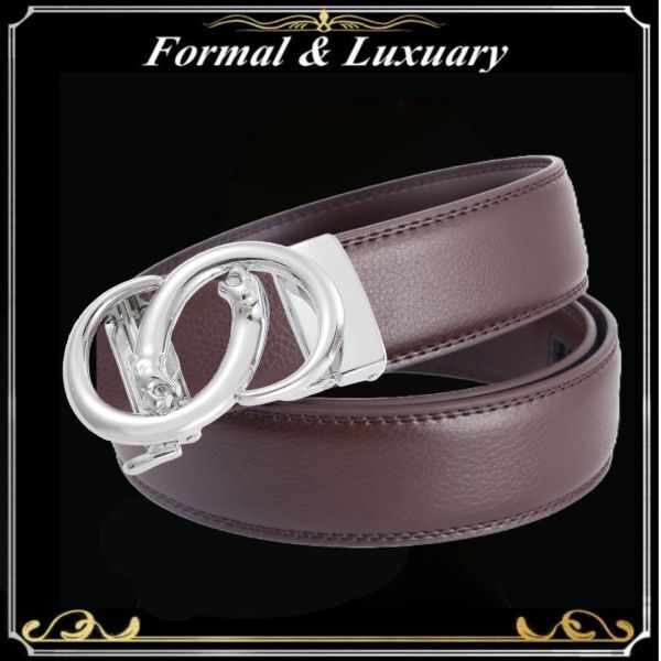 ベルト j36【茶】折りたたみ発送 ダーク 穴なし 無段階調整ベルト ゴルフベルト 人気 オートロック メンズ 革 ビジネス カジュアル拍卖