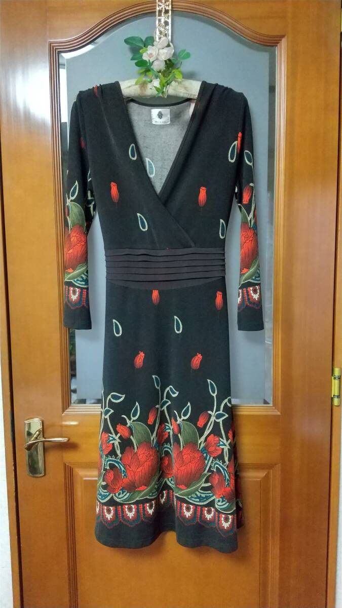 【ブージュルード】 エレガント 花柄 カシュクールワンピース 濃茶 ☆彡拍卖