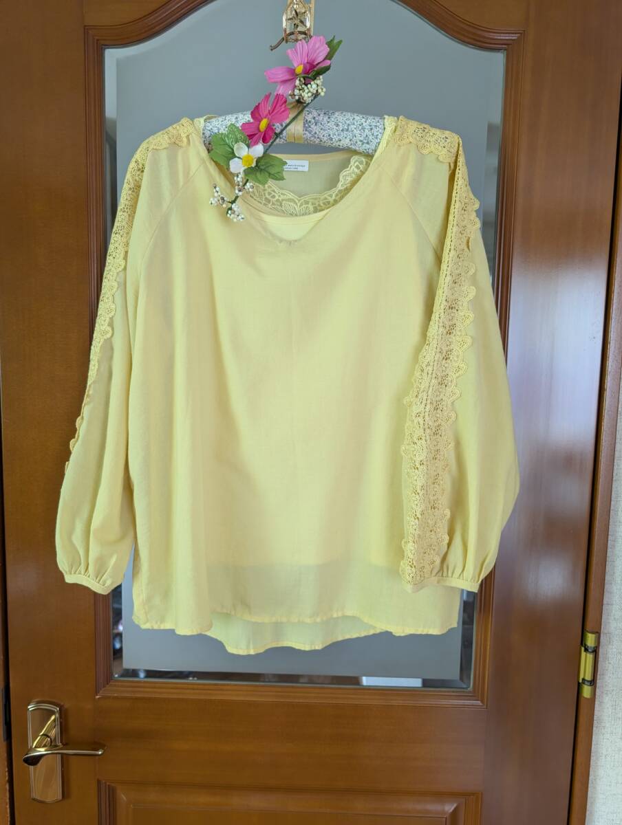 【アースミュージック&エコロジー】花柄レース トップス アンサンブル ライトイエロー フリー☆彡拍卖
