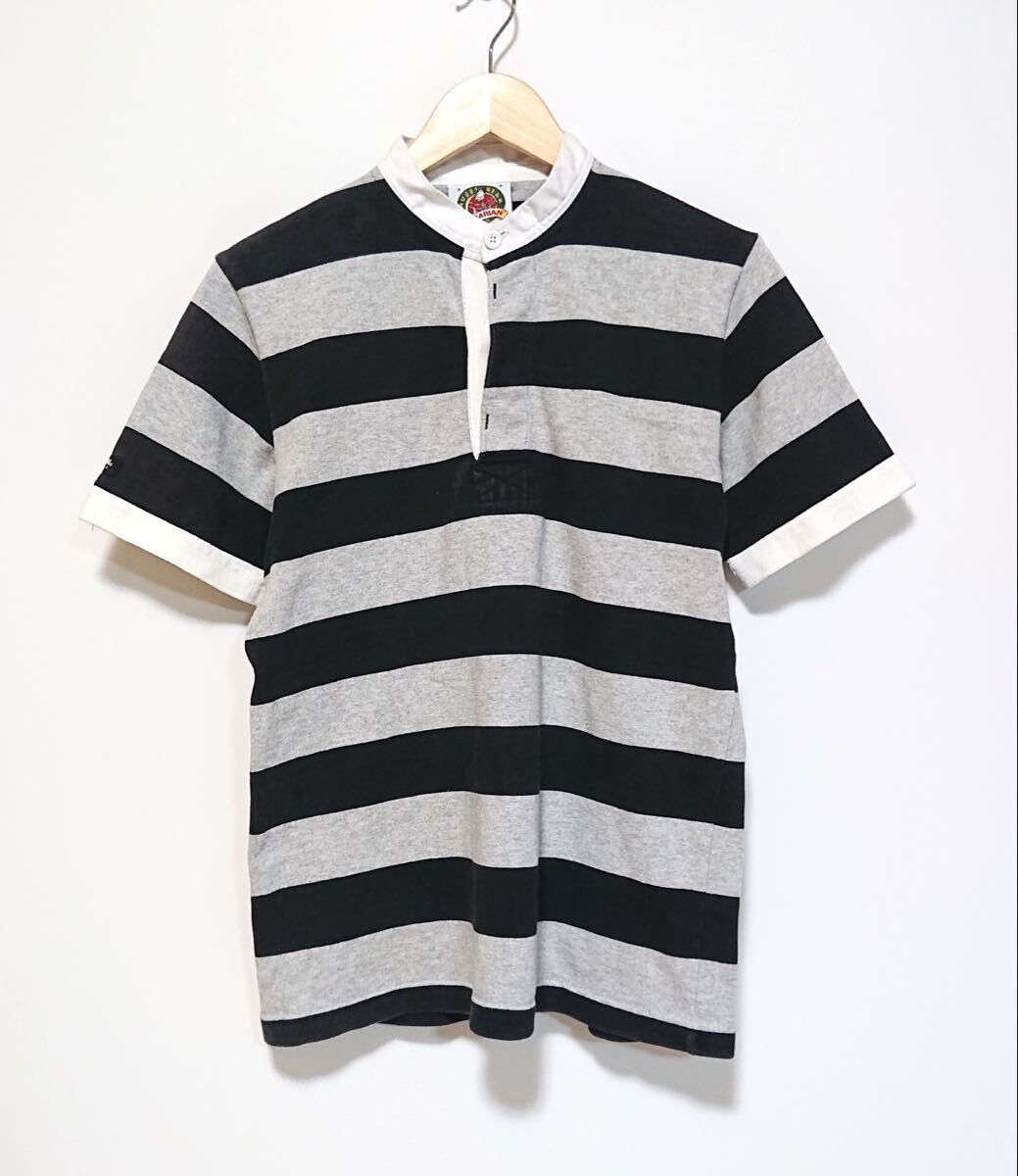 h4360gg BARBARIAN(バーバリアン)サイズS 半袖ラガーシャツ ボーダー グレー×ブラック メンズ カジュアル カナダ製 半袖Tシャツ 肉厚拍卖