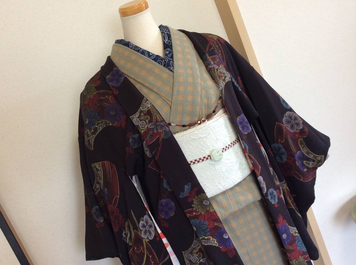 即決 セパレート着物・二部式帯・帯揚げ・帯締め・帯留・半衿・羽織 フルセット7点セット販売 ゆうパック込み 9月23日初出品拍卖