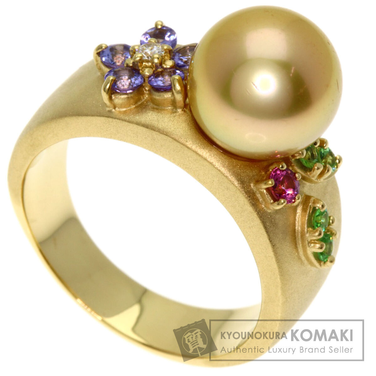 TASAKI タサキ ゴールデンパール 真珠 ダイヤモンド カラーストーン リング・指輪 K18イエローゴールド レディース 中古拍卖