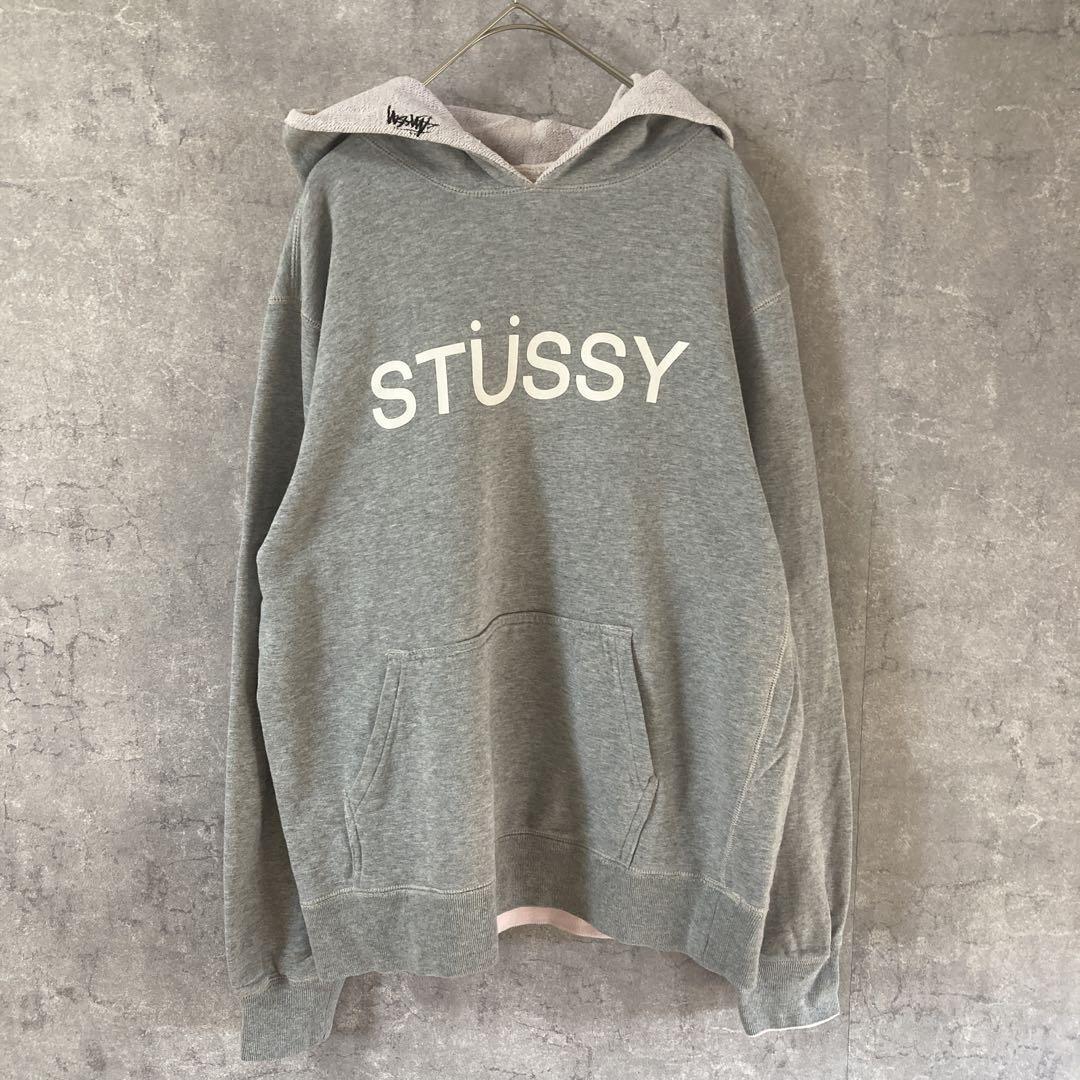 STSSY ビッグロゴ刺繍パーカー グレー Sサイズ ストリート フーディ拍卖