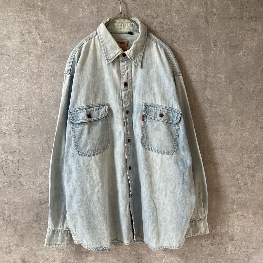 90s Levi's デニムシャツ 長袖 アイスブルー ダボっと Mサイズ拍卖