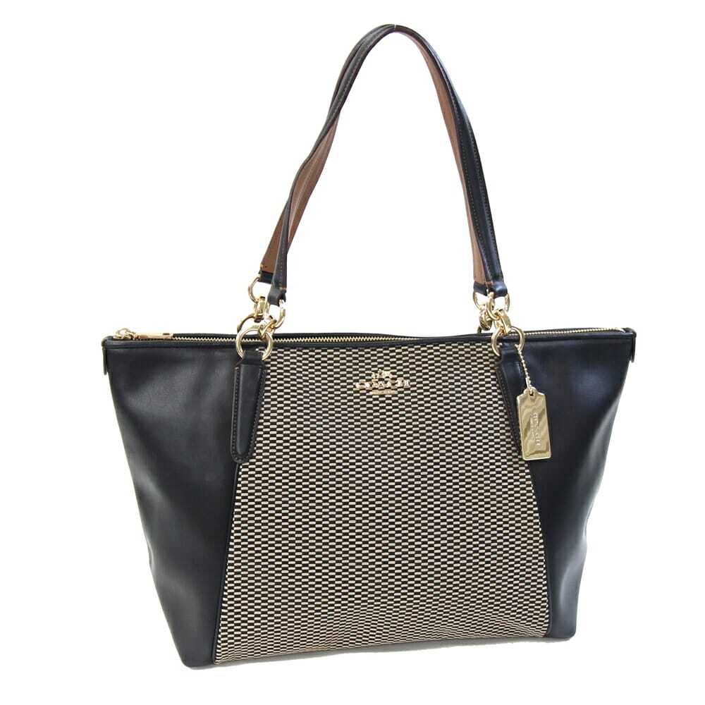 コーチ トートバッグ 57246 ブラック ベージュ レザー キャンバス 中古 肩掛け ショルダー ロゴ レディース拍卖