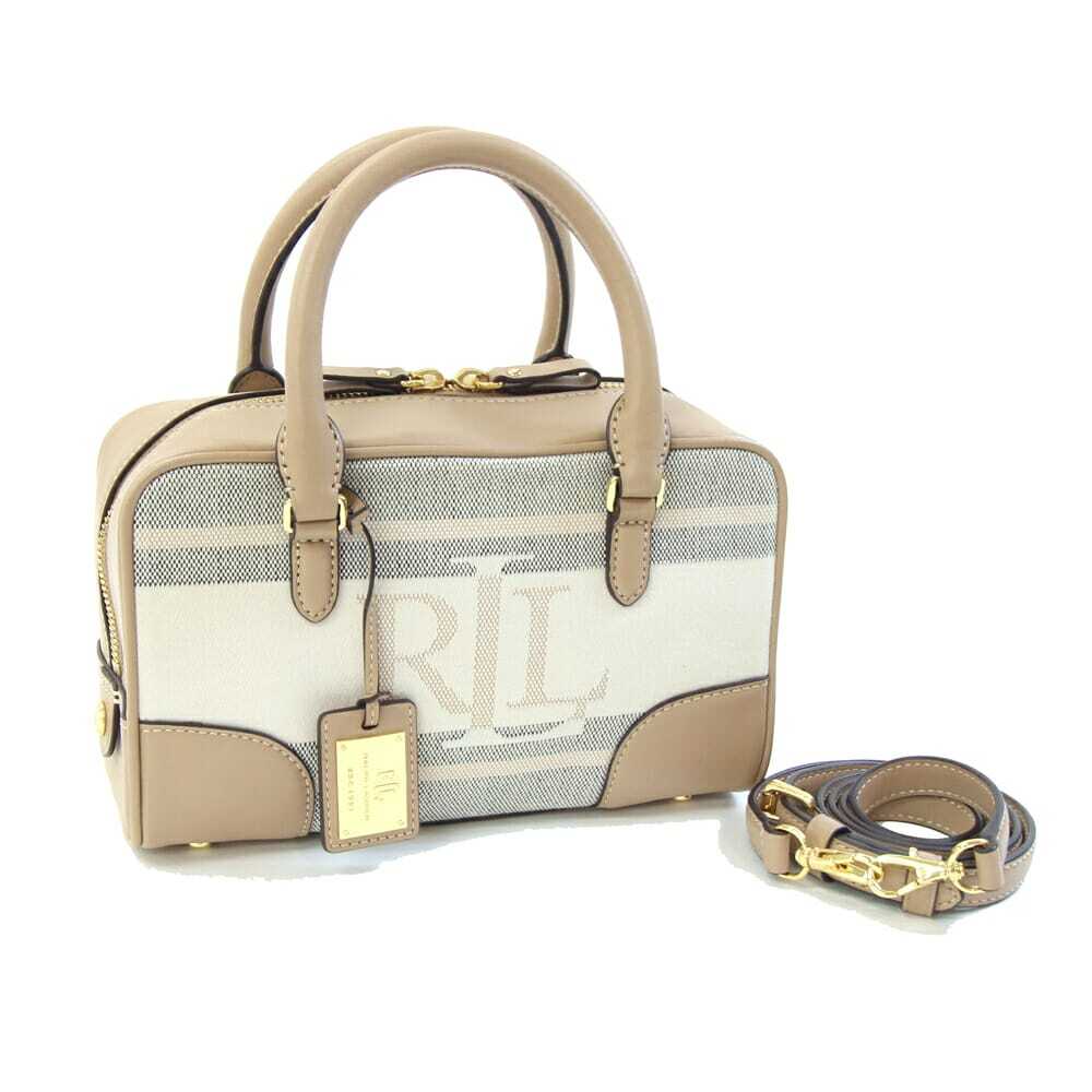 ラルフローレン 2WAYハンドバッグ ダークベージュ レザー キャンバス 中古 ショルダー 斜め掛け ミニボストン チェック拍卖