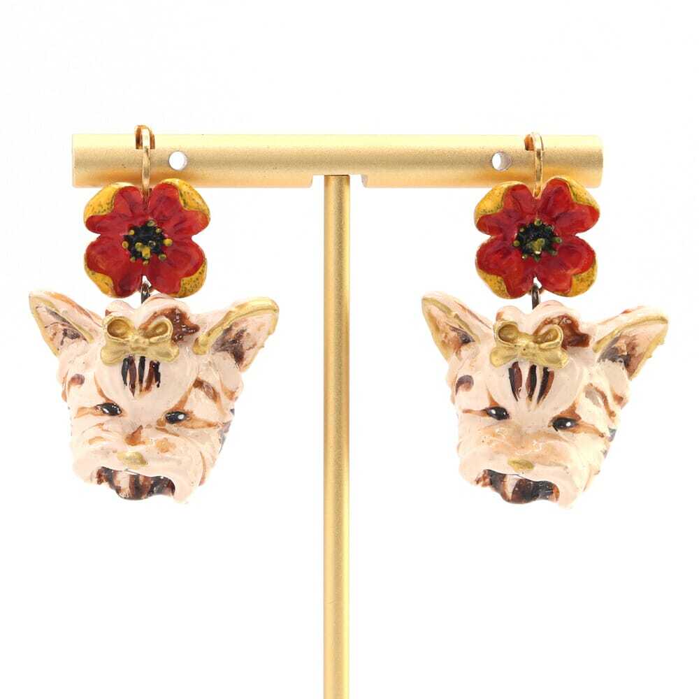 ドルチェ&ガッバーナ ピアス フラワー ドッグモチーフ マルチカラー ゴールド金具 メタル 中古 イヤー アクセサリー 犬拍卖