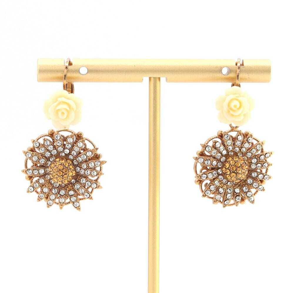 ドルチェ&ガッバーナ ピアス フラワーモチーフ アンティークゴールド メタル ラインストーン 中古 イヤー アクセサリー 花拍卖