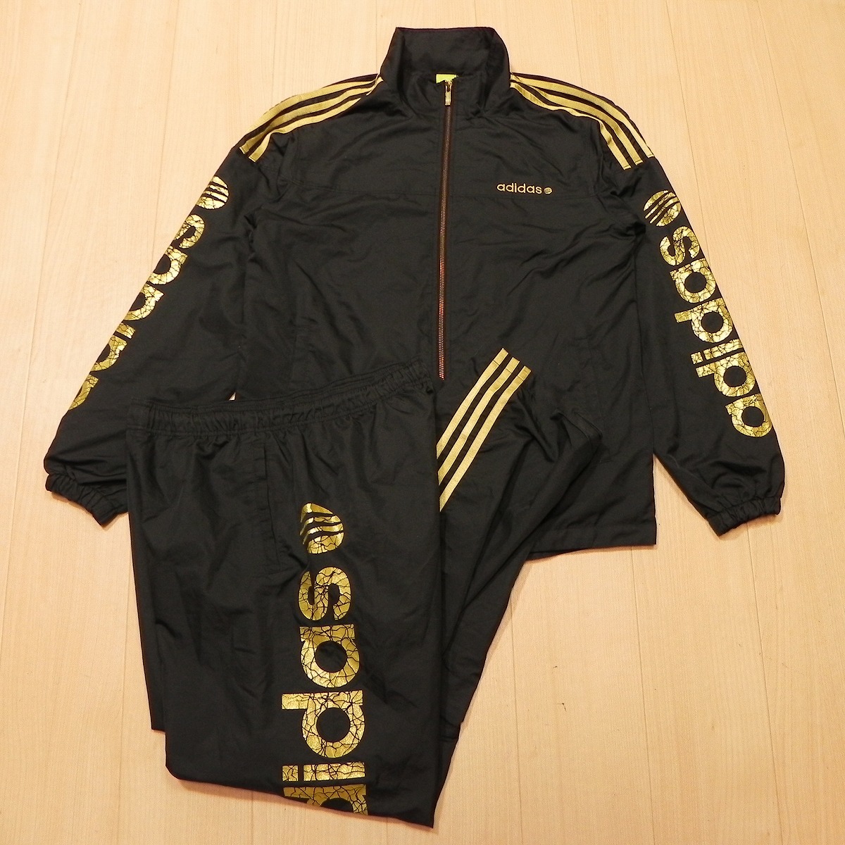 ★ adidas NEO LABEL アディダス 上下セット ウィンドブレーカー ジャケット ロングパンツ L セットアップ スポーツウェア 黒 古着 ★a拍卖