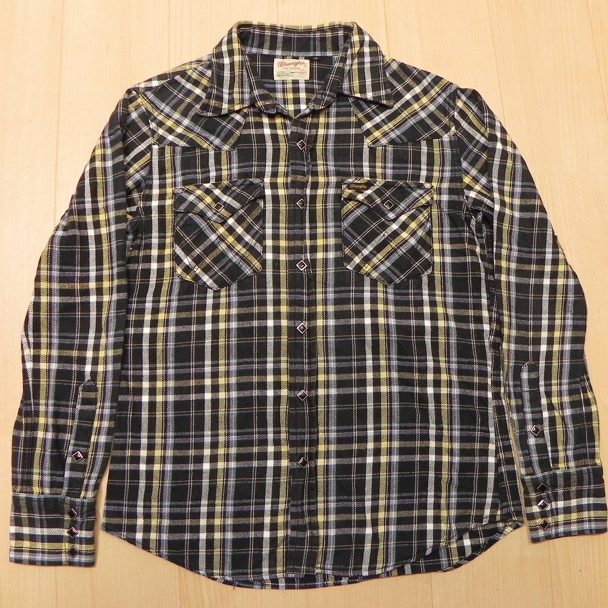 ★ Wrangler ラングラー W9187 黒ベース ウエスタンネルシャツ M チェック 長袖 ネルシャツ 古着 ★d拍卖