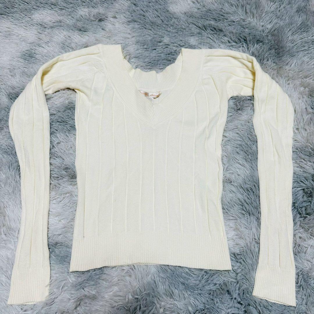 【coup&glamour】/ニット/(S)/クリーム色 /Vネック/リブ/長袖拍卖