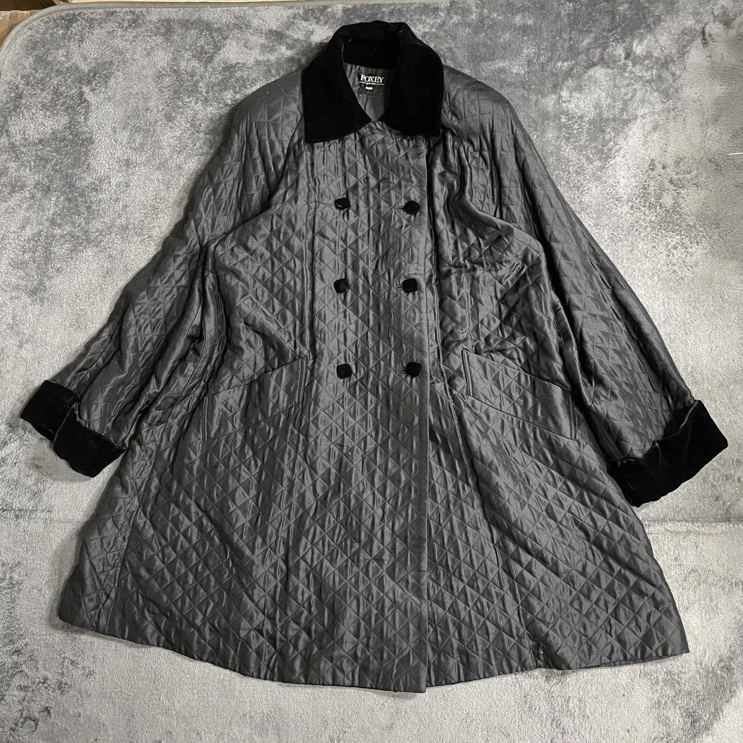 FOXEY BOUTIQUE キルティングコート シルク混 ボア 肩パッド入り拍卖