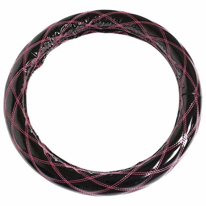 極太 太巻き エナメル ダブルステッチ ダイヤカット トラック ハンドルカバー 艶ブラック×ピンク Sサイズ マツダ 1.5t タイタンダッシュ拍卖