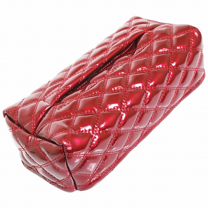 汎用 ティッシュケース ティッシュカバー 艶あり エナメル調 レッド×赤糸 ダブルステッチ ダイヤカット キルティング デコトラ拍卖