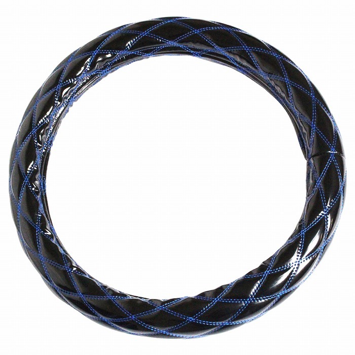 極太 太巻き エナメル ダブルステッチ ダイヤカット トラック ハンドルカバー 艶ブラック×ブルー XLサイズ いすゞ 4t フォワード 320/342拍卖