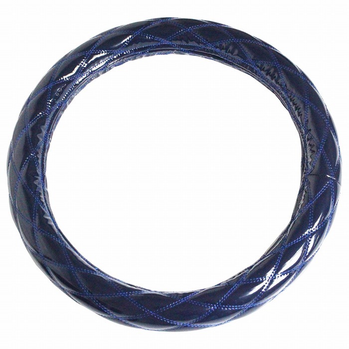 極太 太巻き エナメル ダブルステッチ ダイヤカット トラック ハンドルカバー ダークブルー×紺糸 Lサイズ ふそう 4t NEWファイター拍卖