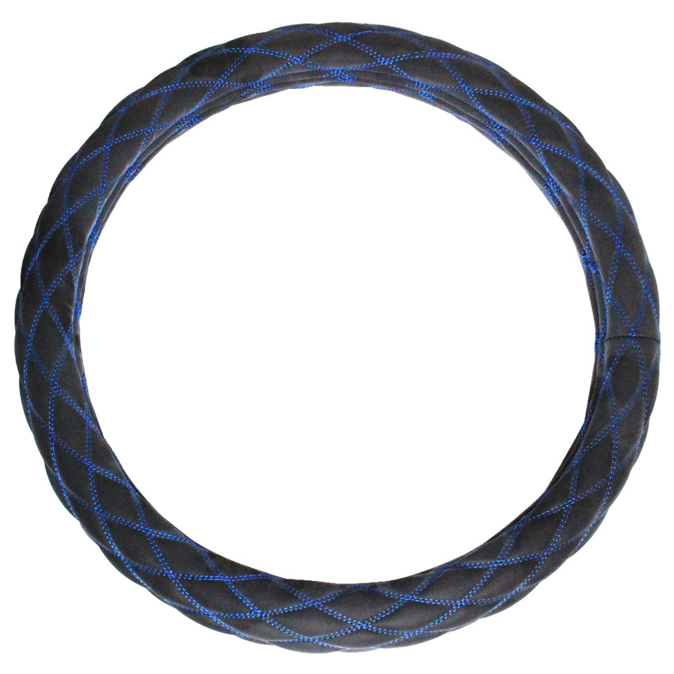 ヌバック調 スェード ダブルステッチ ダイヤカット ハンドルカバー ブラック×青糸 Lサイズ 日野 4t NEWレンジャー/エアーループレンジャー拍卖