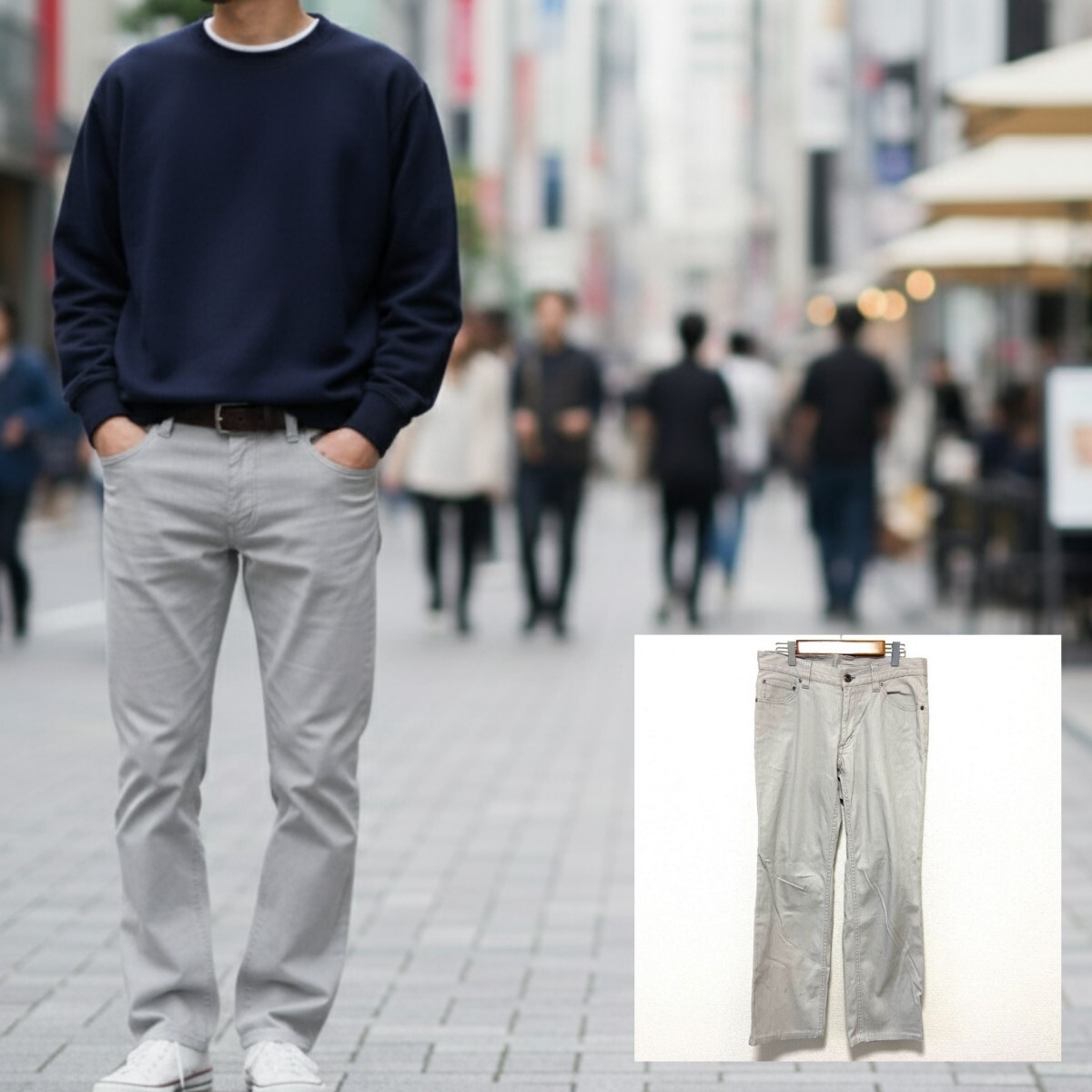 【a.v.v HOMME】アーヴェヴェオム デニムパンツ ストレッチ ストレート ボトムス カジュアル キレイめ 年中 ライトグレー 44 / Y24222zk拍卖