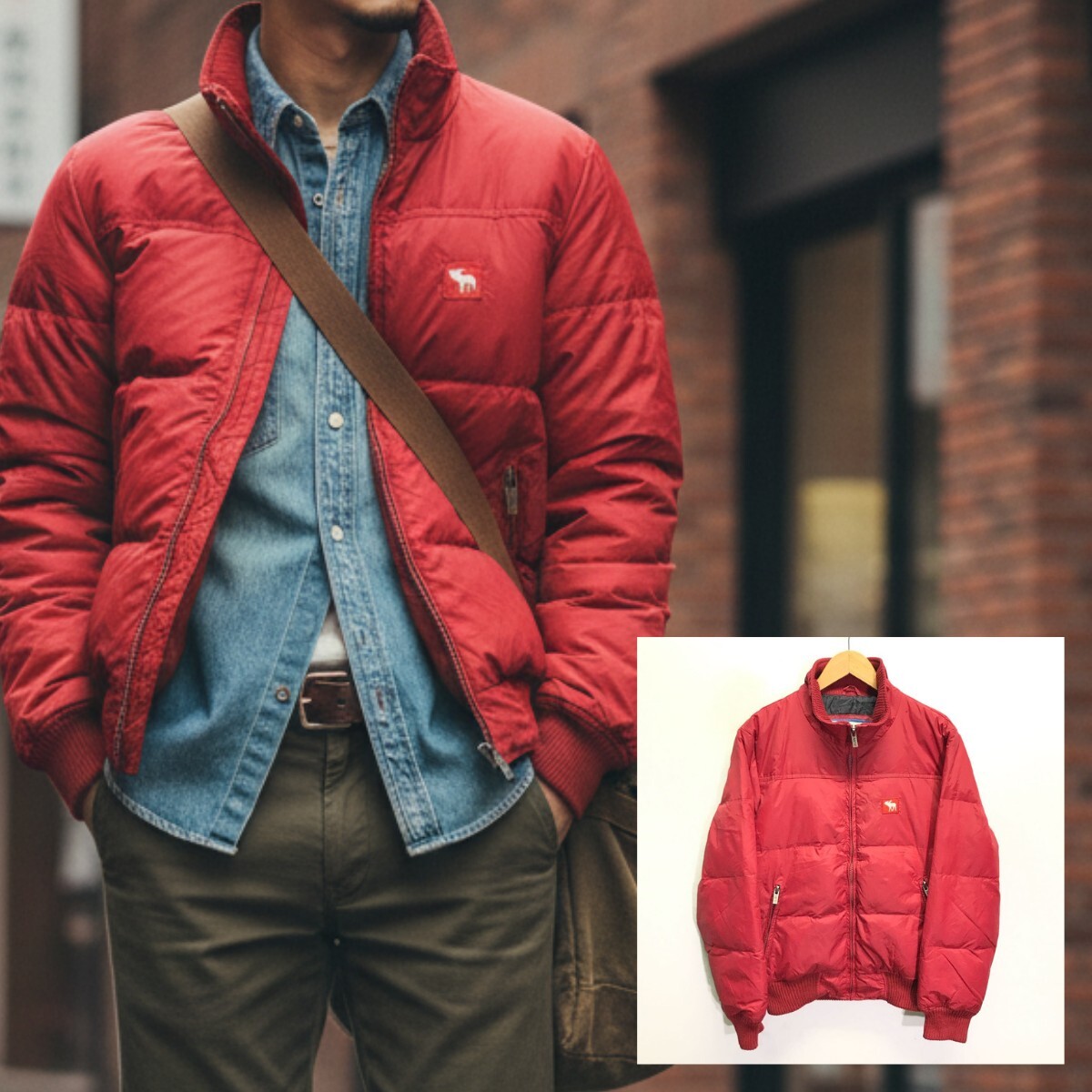 これからの季節に◎【ABERCROMBIE&FITCH】アバクロ ナイロン ダウン ジャケット アウター 上着 アメカジ古着 アウトドア レッド S/Y30354iD拍卖