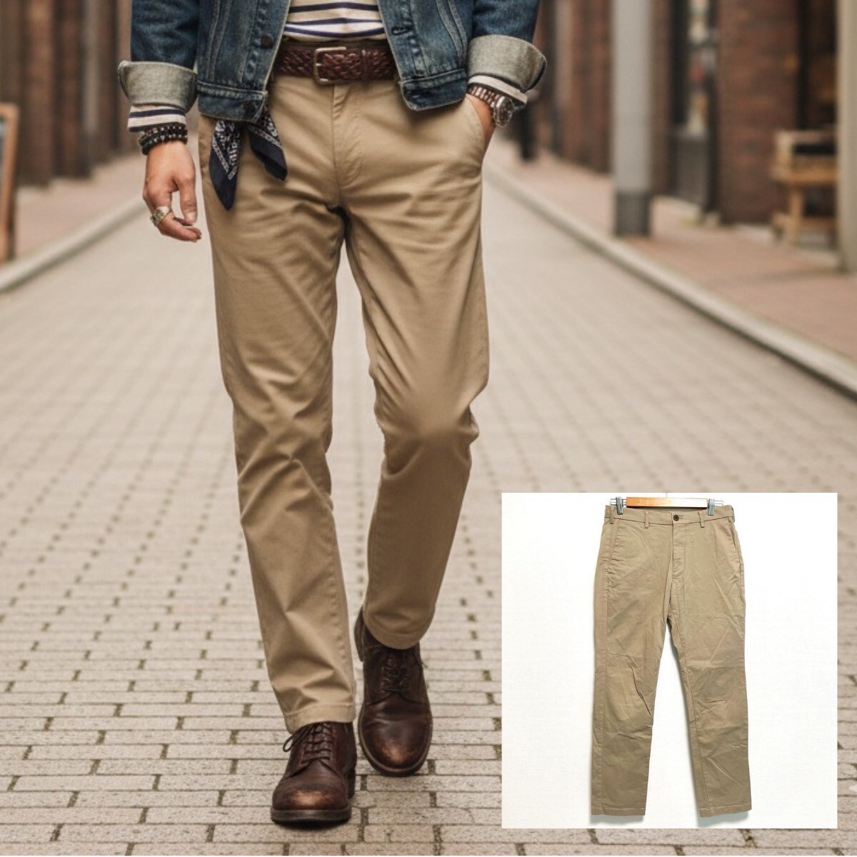 迷ったらこれ!!【UNIQLO】ユニクロ チノパン スリム テーパード パンツ ストレッチ オフィス ゴルフ ベージュ メンズ 79cm(M相当)/Y32919RR拍卖