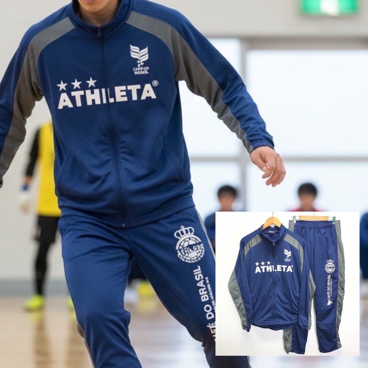 サッカーやフットサルに◎【ATHLETA】アスレタ セットアップ 上下 ジャージ トラック ジャケット パンツ トレーニングウェア 紺 M/Y32780ii拍卖